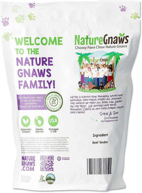 Nature Gnaws Beef Tendons for Dogs - 7-11" (12 Count), Long Lasting Natural Jerky Chew Bones, Rawhide Free