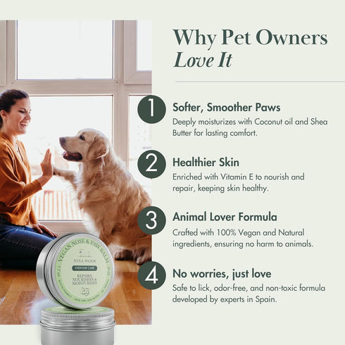 Vegan Paw Balm for Dogs, All-Natural Moisturizing Formula with Coconut Oil & Shea Butter