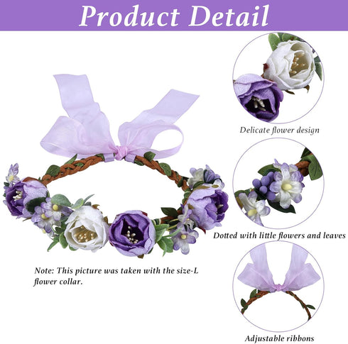 Pet Flower Collar with Adjustable Ribbon, Small Dog Wedding Attire, Purple Floral Collar for Dogs, Cats, and Puppies