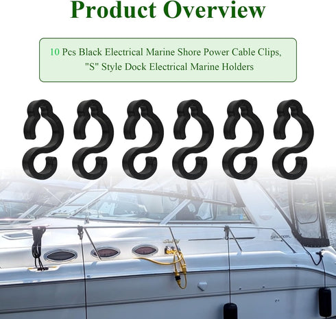 WFCYX 10 30 Amp/10 1" Pcs Electrical Marine Shore Power Cable Clips, S Style Dock Electrical Marine Holders, Hold A