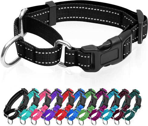 Reflective Martingale Dog Collar with Quick Release Buckle, Adjustable Soft Padded Nylon Collar for Small Medium Large