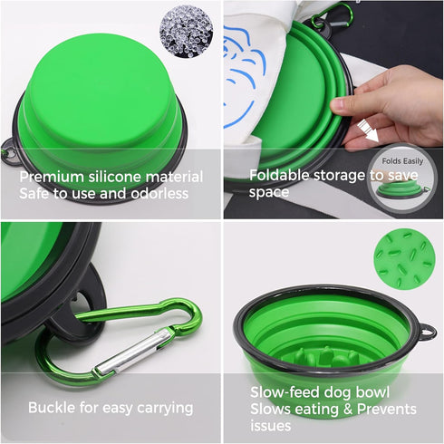 Portable Pet Travel Dog Bowls, 2 Pack Convenient Collapsible Dog Bowls, Small Pet Slow Feeder Design for Dogs Cats Feeding Watering with 2 carabiners