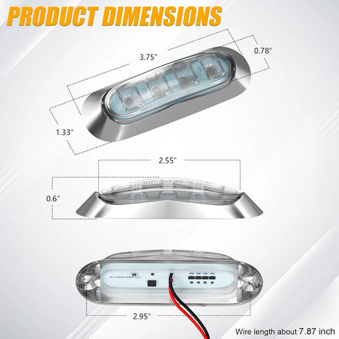 6Pcs 4LED 4-color 3.8'' Sailboat PSEQT RGBW Boat Courtesy Lights, Oval Waterproof Marine Interior Deck Transom Stern