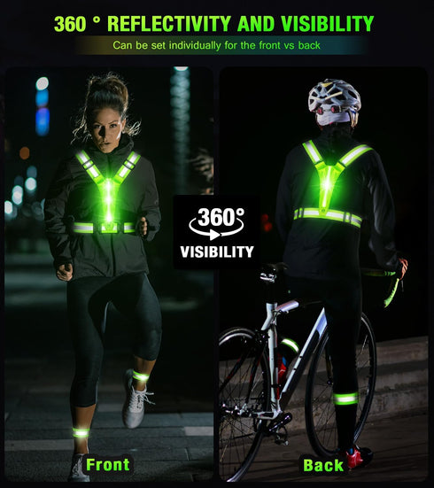 High Visibility LED Light Up Reflective Running Vest for Runners, Night Walking, Rechargeable with Adjustable Waist