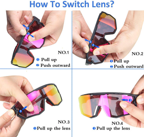 Sports Sunglasses Pink Polarized Cycling Glasses with 3 Lenses for Baseball, Fishing, Skiing, Running, Golf