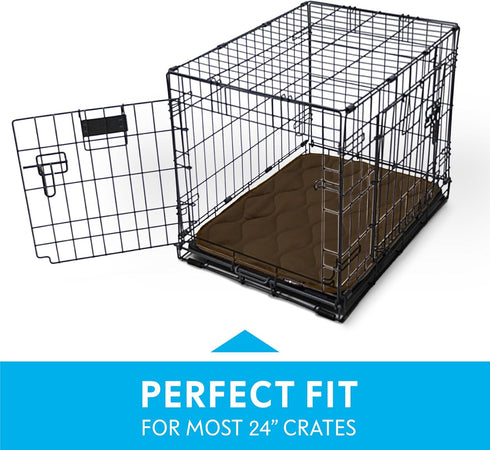 Paw Inspired Washable Padded Crate Mats for Dogs, 23" x 17" Pad, Fits 24-inch Kennels, Plush Pet Beds (Dark Brown)