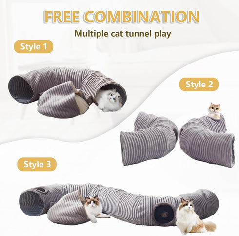 Cat Tunnel Bed for Indoor Cats - Cute Cat Donut Tunnel with Washable Circle Cushion and Blackout Tent Round Pet Play