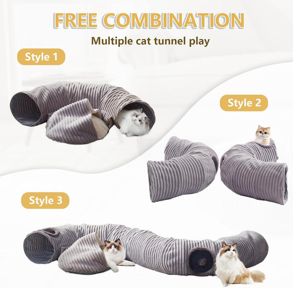 Cat Tunnel Bed for Indoor Cats - Cute Cat Donut Tunnel with Washable Circle Cushion and Blackout Tent Round Pet Play