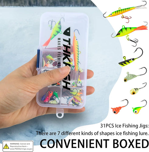 THKFISH Ice Fishing Jigs Kit - Ice Fishing Lures for Walleye, Perch, Panfish, Crappie, 50PCS/31PCS