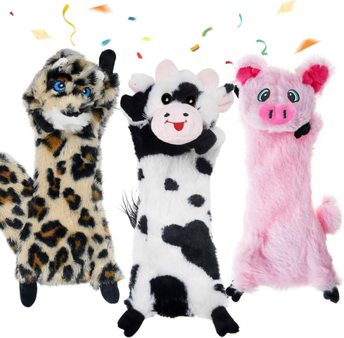 SHARLOVY Dog Squeaky Toys, 3 Pack No Stuffing Crinkle Plush Toys for Small Breeds and Puppies
