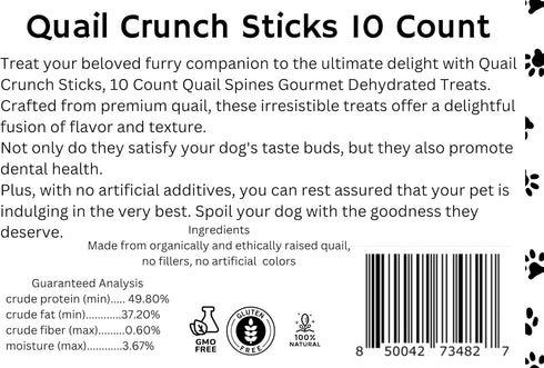 Quail Crunch Sticks Dog Treats, 10 Count - Tasty Chews for Dogs