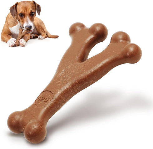 SPOT Bam-Bones Wishbone - Durable Long Lasting Dog Chew for Light to Moderate Chewers, 7in, Bacon Flavor