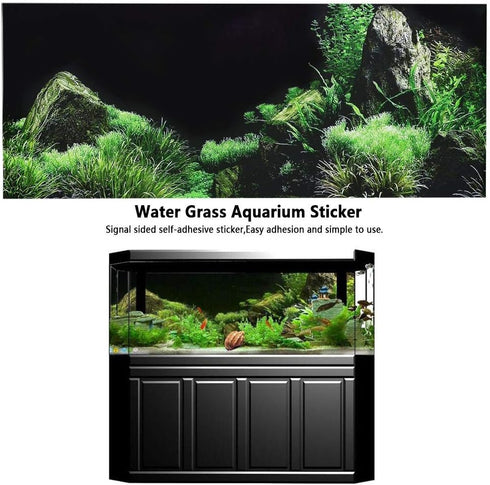 Aquarium Poster, 3D PVC Self Adhesive Fish Background Decoration, Seafloor Water Grass Sticker (24.0 x 15.7in)
