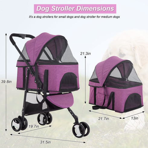 3-Wheels 3-in-1 BestPet Premium Multifunction Pet Stroller for Medium Small Dogs & Cats - Detachable Carrier