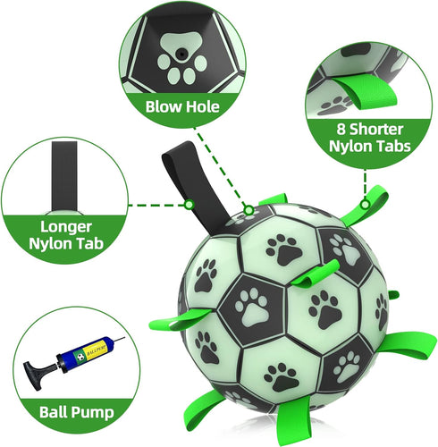 Light Up Dog Ball, Interactive Glow in The Dark Soccer Ball, Tug Water Toy for Small & Medium Dogs, Puppy Gifts (6 Inch)