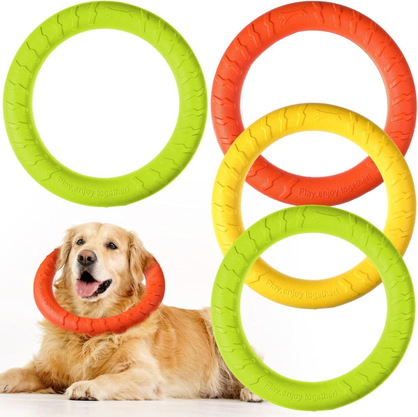 Jenaai 4 Pack Dog Training Ring - Durable Fetch Toys for Large Medium Dogs, Floating Dog Ring for Teeth Cleaning
