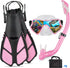 Kids Snorkeling Set, Adjustable Swimming Flippers, Panoramic Snorkel Mask, Dry Tube, Travel Bags for Ages 5-14