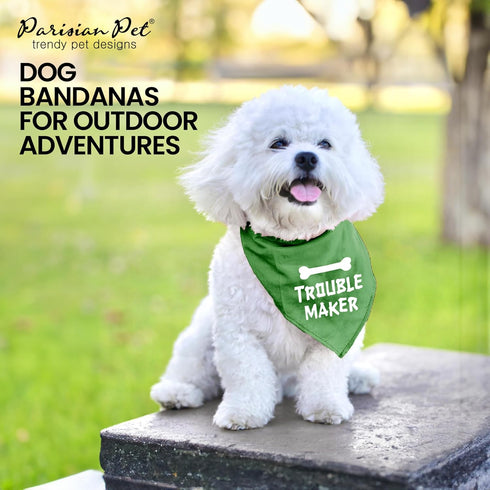 Parisian Pet Unisex Dog Bandanas with 'Trouble Maker' Print - Adjustable Polyester Scarf for Large Dogs
