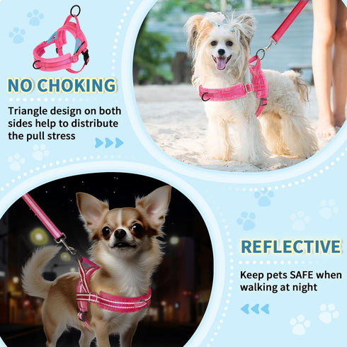 Lukovee No Pull Dog Harness and Leash Set, Soft Padded Small Dog Harness with Neck & Chest Adjustable Reflective Vest