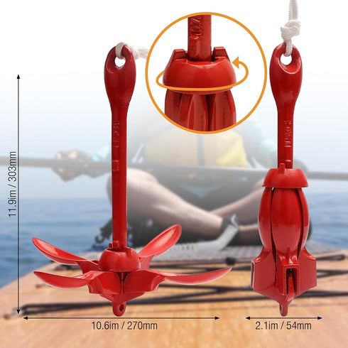 Kayak Anchor for Kayaks, Canoes, SUP Paddle Boards & Jet Skis, Folding Anchor with 40ft Tow Rope