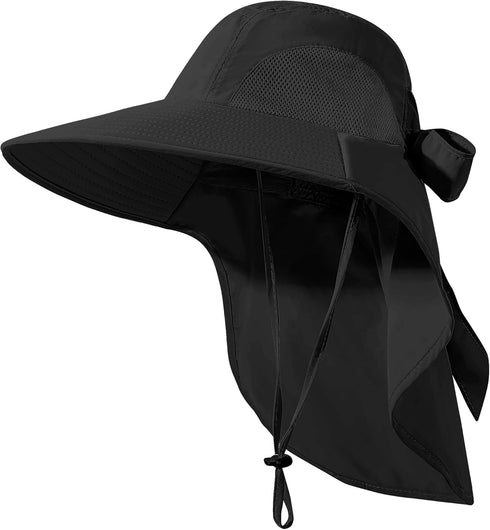 Women's Sun Hat UV Protection, Foldable Waterproof Wide Brim Bucket Hat with Neck Flap