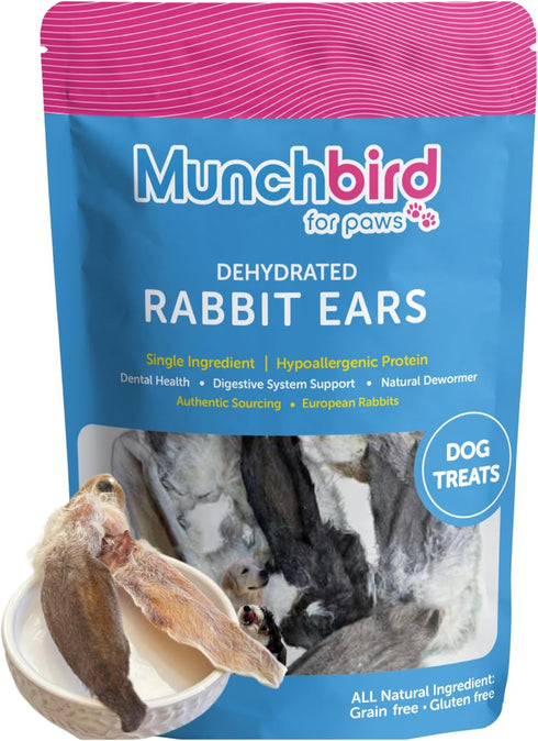 Dehydrated Rabbit Ears for Dogs & Cats, Whole Rabbit Ears with Fur, 100% Single Ingredient (Pack of 10)