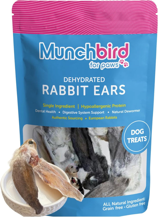 Dehydrated Rabbit Ears for Dogs & Cats, Whole Rabbit Ears with Fur, 100% Single Ingredient (Pack of 10)