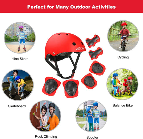 KAMUGO Kids Bike Helmet, Toddler Helmet for Ages 2-8 with Protective Gear Set, Knee Elbow Wrist Pads