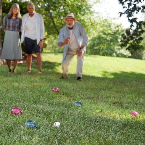 Set Trademark Games Bocce Ball Regulation Size - Lawn Game for Backyard or Beach - Includes Red and Green Bocce Balls