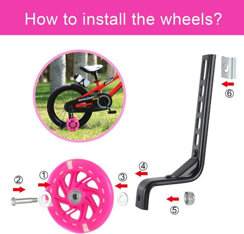 WIOSEIOC Bike Training Wheels, Thicken Stronger Flash Mute Wheel, Adjustable Stabilizer for 12/14/16/18/20 Inch Bikes