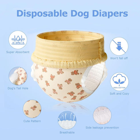 30PCS Ambreview Dog Diapers Female, Disposable Diapers for Female Dog with Stretchy Waist, Pull Up Puppy Wraps