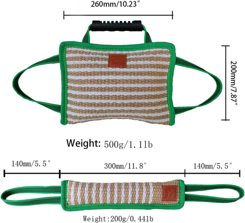 Durable Jute Dog Bite Pillow & Tug Toy, Hard Jute Fabric, Suitable for Medium to Large Dogs, Green