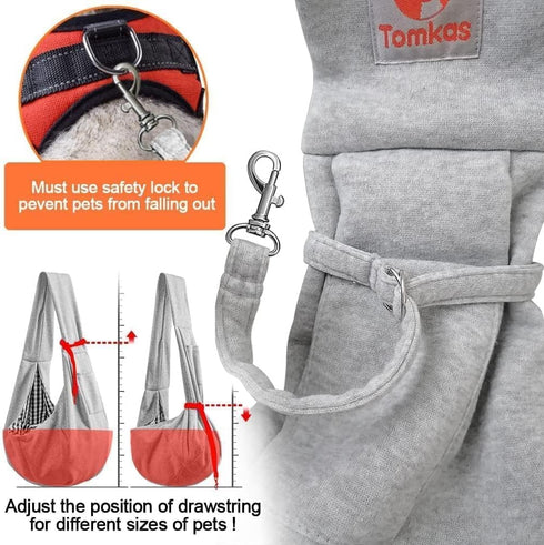 Tomkas Dog Carrier Sling for Small Dogs and Cats, Classic Pocket, Snap Closure, Unadjustable Strap (Grey, M)