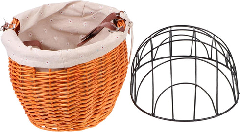 Zerodeko Wicker Woven Bike Basket Sturdy Front Handlebar Pannier with Belt for