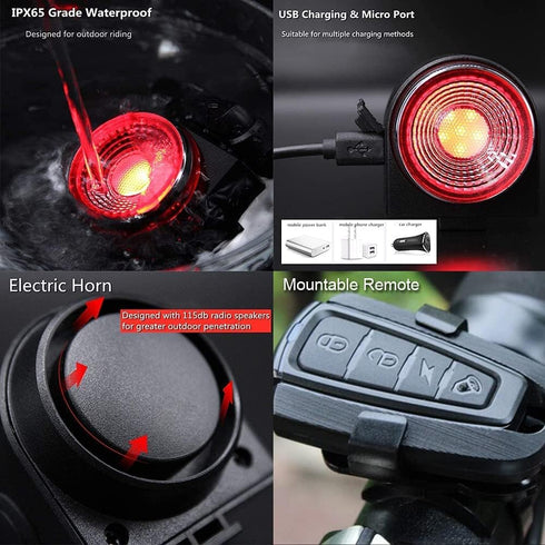 G Keni Smart Anti-Theft Bike Alarm, Rechargeable Bike Tail Light, Electric Horn, Bike Finder with Remote