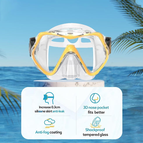 Otowaving Dry Snorkel Set for Adults, Panoramic View Snorkel Gear, Anti-Fog Tempered Glass Swim Mask, Snorkel Kit