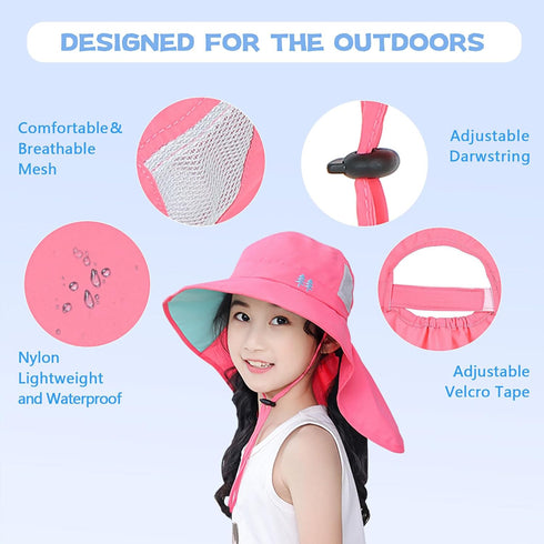 Kids Sun Hat Toddler Beach Play Hats, Sun Protection Fishing Hat with Neck Flap for Boys and Girls Ages 5-13