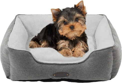 Dog Bed for Small Dogs, Cat Bed, Deluxe Plush Dog Crate Beds, Washable Rectangular Bed with Non-Slip Bottom, Grey