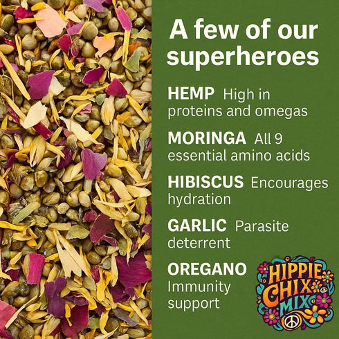 Thorns & Thyme Immunity Hippie Chix Mix Cooling Hemp Blend Chicken Supplement for Heat Stress & Hydration High-Protein