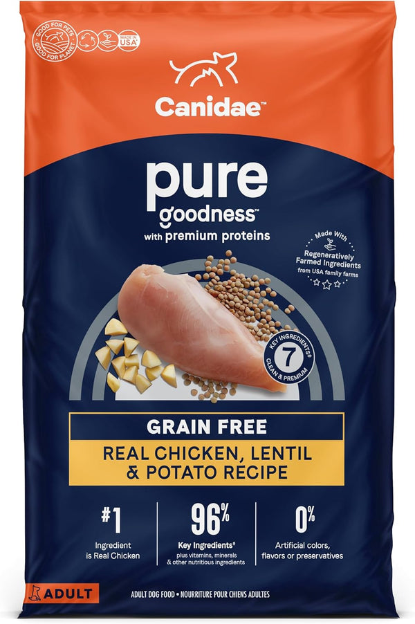Canidae Pure Limited Ingredient Premium Adult Dry Dog Food - Real Chicken, Lentil & Potato Recipe, 4 lbs