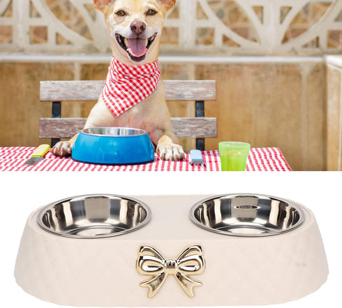 Stainless Steel Dog Bowls with Non Skid Silicone Mat - Pet Food and Water Feeder Bowls (Beige)