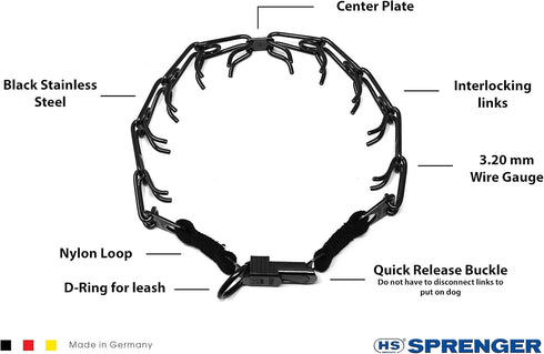 Herm Sprenger Black Stainless Steel Prong Dog Training Collar, Ultra-Plus Pet Pinch Collar, No-Pull Collar for Dogs,