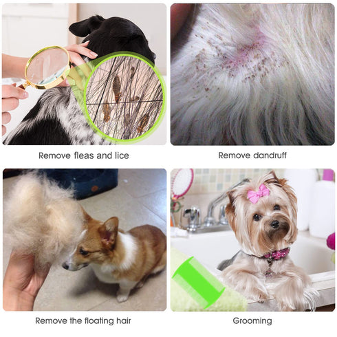 Flea Comb Lice Comb - 2-in-1 Pet Grooming Combs for Dogs and Cats, Tear Stain Remover, Green