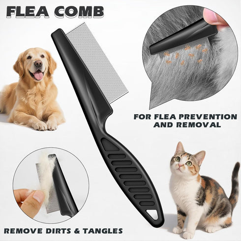 UGNEL 3PCS Pet Grooming Rake & Metal Comb & Flea Comb for Cats and Dogs, Double-Sided Dematting Tool, Extra-Wide