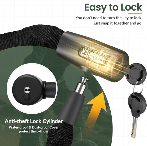 Titanker Security Anti-Theft Bike Chain Lock - 6mm, 8mm, 10mm Thick Chain for Bicycle, Motorcycle, Door