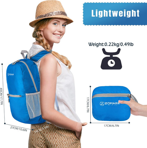 ZOMAKE Ultra Lightweight 20L Hiking Backpack, Packable Water Resistant Daypack for Women & Men (Dark Blue)