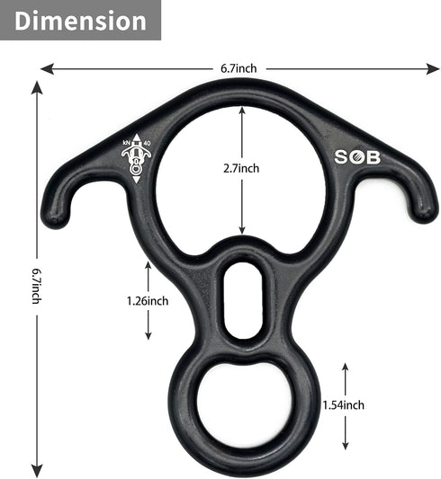 SOB 40KN Rescue Figure 8 Descender, Belay Rappel Equipment, 7075 Aluminum Alloy for Climbing Device