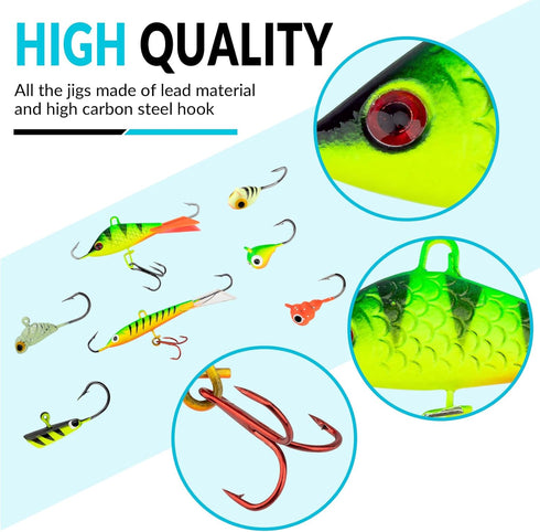 THKFISH Ice Fishing Jigs Kit - Ice Fishing Lures for Walleye, Perch, Panfish, Crappie, 50PCS/31PCS