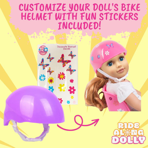 Pink Bike Helmet for 18" Dolls, Includes Decorative Decal Stickers Accessory