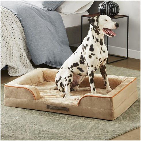 Friends Forever Orthopedic Dog Bed, Bolster Dog Bed with Memory Foam Couch Sofa, Removable Washable Cover, Ally Khaki